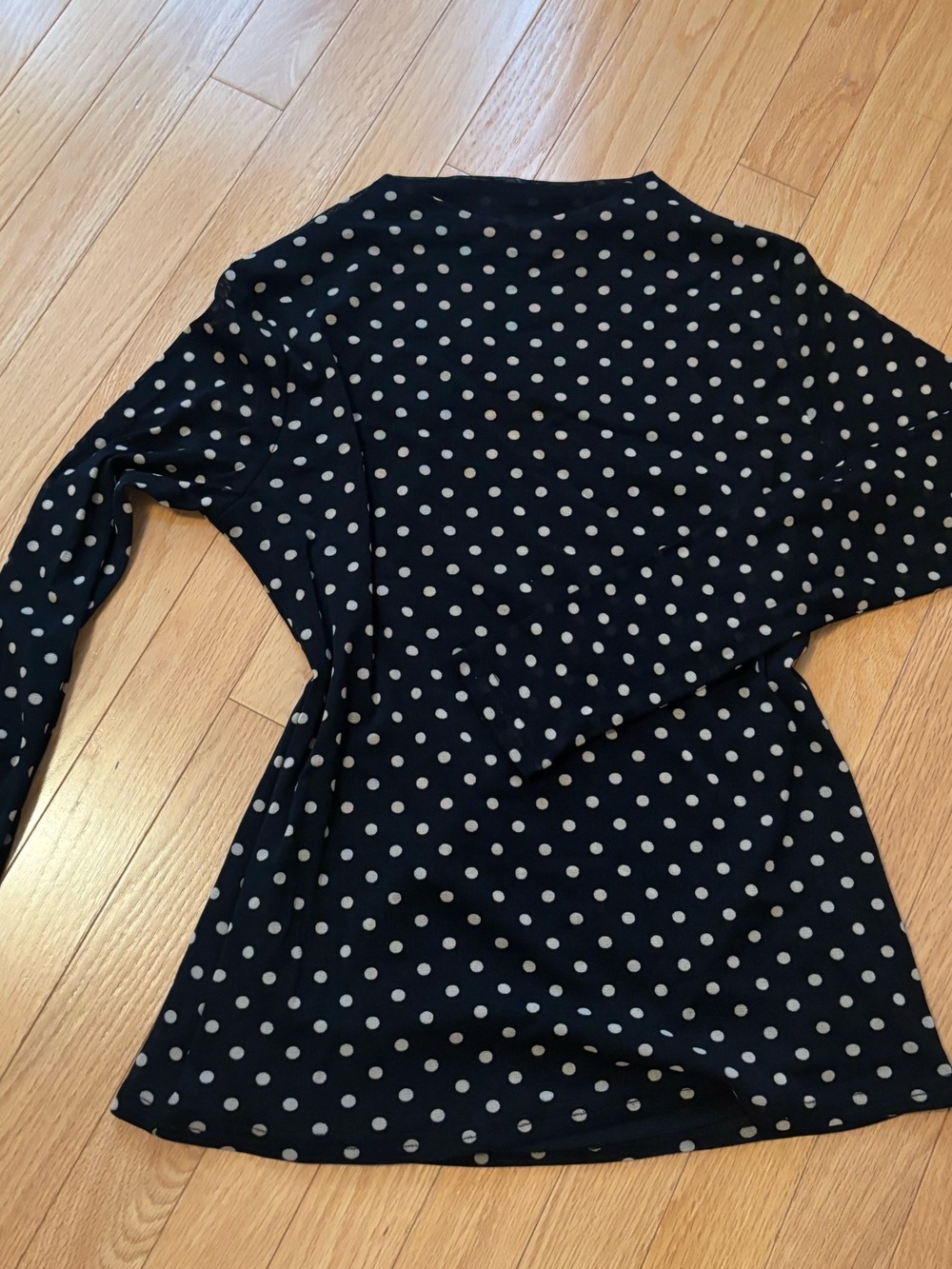 Polka Dot Mesh Long-Sleeve Top - Black and White